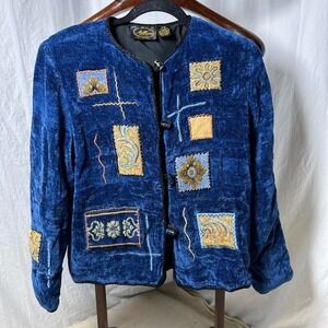 Allure Blue velvet embroidered jacket with a boho touch #velvetjacket‎